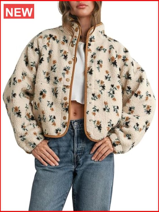 Jackets & Blazers - Fluffy Teddy Fleece Jacket with Snap Buttons and Pockets